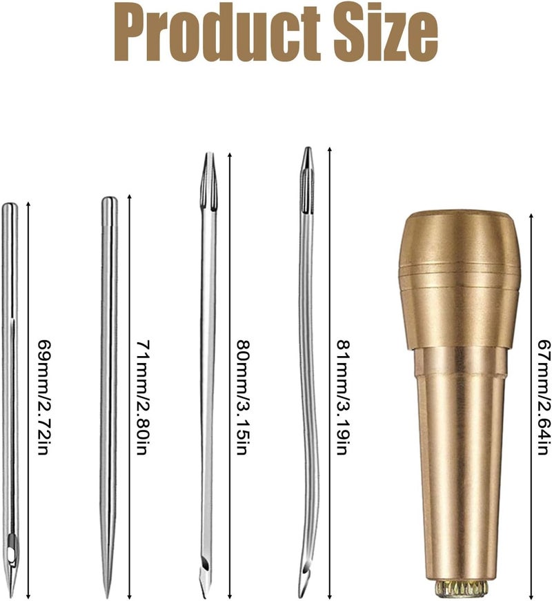 Sywan Sewing Awl Needles, 52Pcs Leather Sewing Kit 36p Straight Needle + 12p Curved Crochet Needle + 4p Copper Handle for Hand Sewing Shoes Canvas Repairing - Image 2